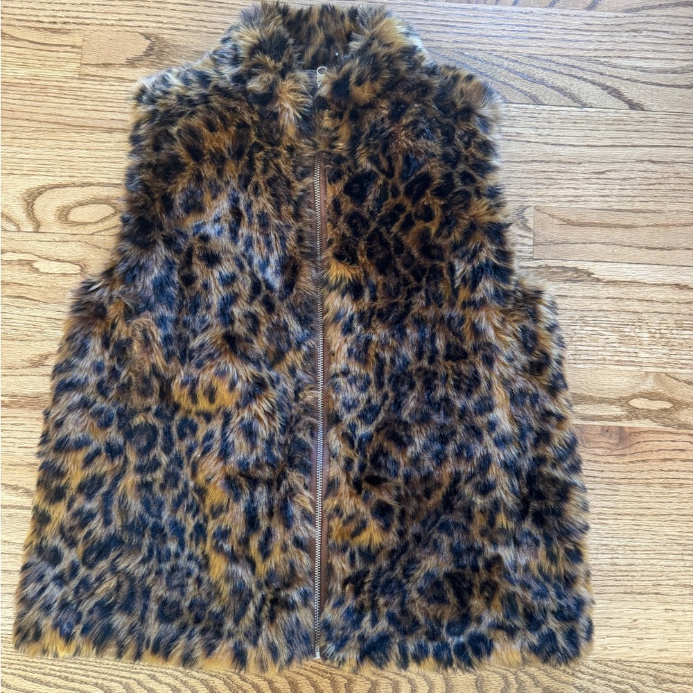 J. Crew faux leopard fur vest. Size small.
